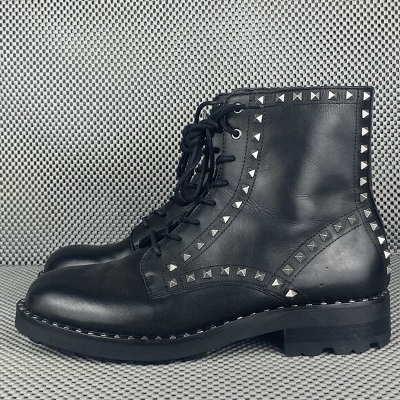ASH Wolf Studded Combat Boots Womens Size 40 Black Leather Casual Lace Up - Picture 2 of 13